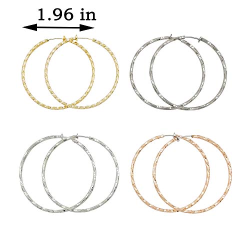 LAXPICOL Twisted Clip On Earrings 4PCS Different Color Gold Silver Black Rose 1.18IN .57IN .96IN .36IN Hoop Earrings Clip On Earrings for Women No Piercing - color: 1.96in