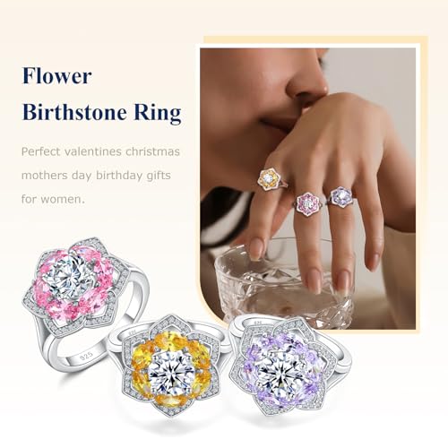 Flower Cocktail Ring for Women Stone Engagement Anniversary Rings | Sterling Silve|Hypoallergenic|Ruby|Sapphire|Emerald|Wedding and Birthday Party Women Statement Ring|Mother and Grandma Gift - color: Alexandrite (June)