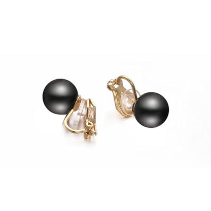 Yoursfs 10mm Tiny Pearl Clip On Earrings for Women 18K Gold Plated Faux Pearls Bridal Earring Fashion Wedding Jewelry - color: 10mm Black Pearl