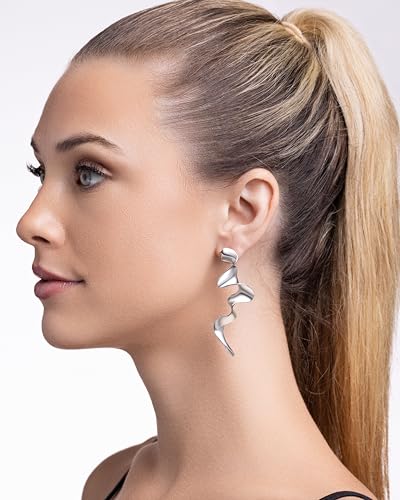 Big Silver Plated Spiral Dressy Fashion Geometric Statement Earrings for Women by SNGIA, Large Chunky Trendy Vintage Drop Dangle Boho Earrings Jewelry Gifts. - style: Silver Plated