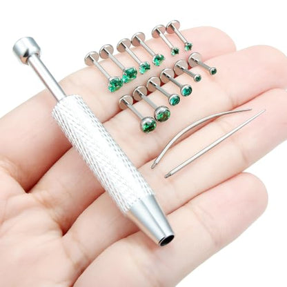 F136 Titanium 20/18/16g Flatback Earrings Nose Lip Rings Jewelry - color: Green, size: 18g