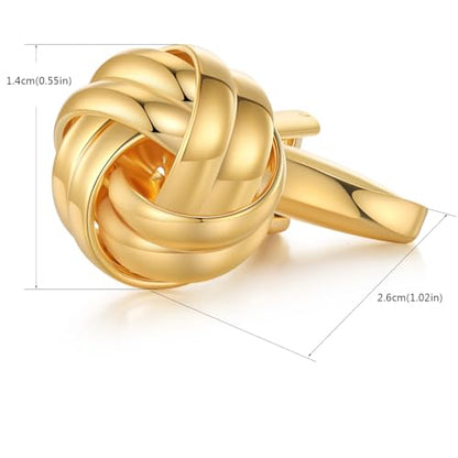 HONEY BEAR Twist Knot Cufflinks for Men Wedding Business | Tarnish-Resistant, Steel-Plated Copper Base, Gift Box, for Groomsmen, Father, Husband, Anniversary, Formal Events - style: Shinny Gold