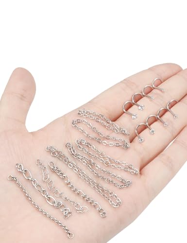 20/18G Nose Rings Chain Across Nose Piercings for Women Men Surgical Steel Double Chains Corkscrew l Shaped Bar - size: Corkscrew, 18g(1.0mm)