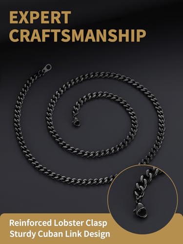 FindChic Men Curb Chain Necklace 18K Gold Plated/Stainless Steel/Black Chunky Double Tight Cuban Link Hip Hop Neck Chains for Men Boys 3.5MM/5MM/6MM/7MM/9MM/12MM 14''-30'' 8 Length Options (Send Gift Box) - color: A.5mm Width-Black, size: 26 inches