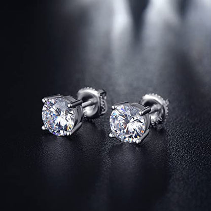 Jiamiaoi Stud Earrings Screw Back Sterling Silver Cubic Zirconia Stud Earrings Set 4 Millimeters-8 Millimeters Nickle Free Hypoallergenic Earring Studs - color: F-Round Zircon, size: 6mm