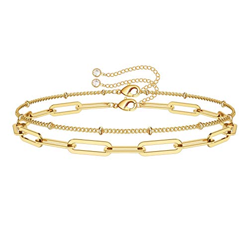 Dainty Gold Bracelets for Women, 14K Gold Plated Adjustable Layered Beads Bracelet Cute Evil Eye Oval Chain Pearl Bar Turtle Gold Bracelets for Women Jewelry - style: "Beads Chain&Oval chain