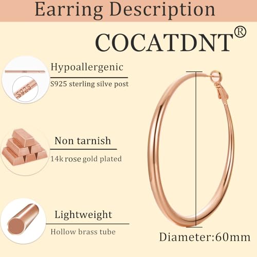 Cocadant 14K Real Gold Hoop Earrings for Women Trendy,Sterling Silver Post Hypoallergenic Lightweight Sparkly Rhinestone Big Hoop Earrings