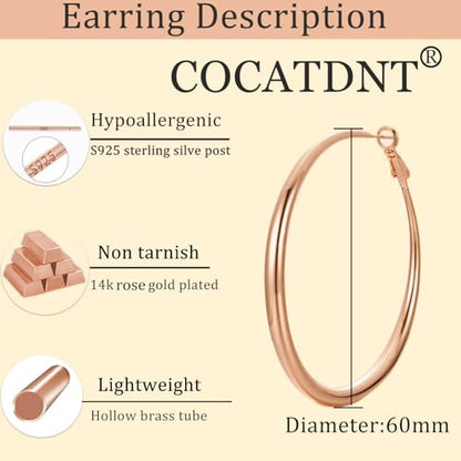 Cocadant 14K Real Gold Hoop Earrings for Women Trendy,Sterling Silver Post Hypoallergenic Lightweight Sparkly Rhinestone Big Hoop Earrings