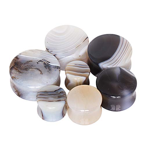 Pierced Owl - Natural Grey Agate Stone Saddle Plugs, Sold as a Pair - style: 25mm (1")