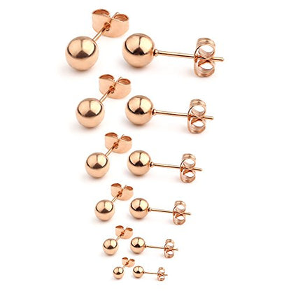 20G Stainless Steel Ball Stud Earrings for Men Women Round 3-8mm 6Pairs - color: 6Pairs - Rose Gold