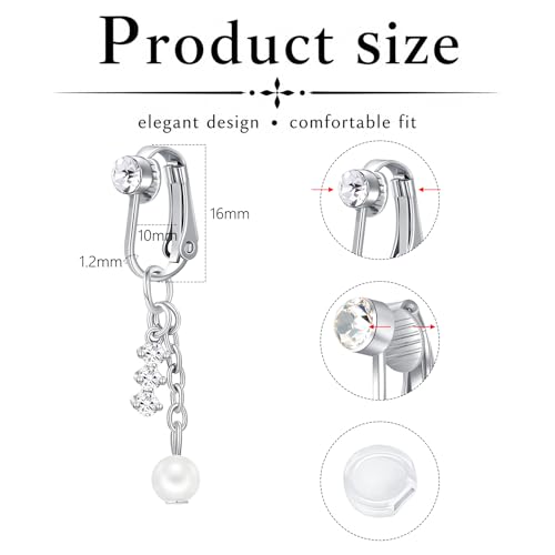 Zolure Gold/Silver Fake Belly Ring 3PCS Clip on Belly Button Rings Surgical Steel Non Piercing Navel Ring Devil Butterfly Clear CZ Dangle Fake Belly Piercing Jewelry with Pain Reducing Silicone Pad - color: silver
