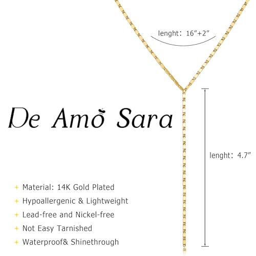 Lariat Gold Necklace for Women, Dainty Long Necklaces 14k Gold Plated Y-Shaped Layered Drop Necklaces for Women Trendy Simple Gold Jewelry for Prom Vacation Gifts - color: Long Y Necklace-Gold