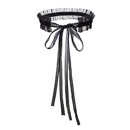 MOMOCAT Lace Choker Necklace for Women Bridal 90s Gothic Tatoo Choker Collar Kawaii Chocker Necklace Flower Ribbon Lolita Accessories - color: Black