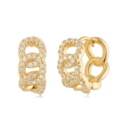 Women Gold Earrings Huggie Hoop Cubic Zirconia 14K Gold Plated Small Simple Hypoallergenic Everyday Jewelry - style: Chunky Link