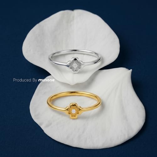 1mm CZ Clover Rings for Women | 18k Gold Plated Titanium Cubic Zirconia Minimalist Fashion Dainty Ring - color: Gold