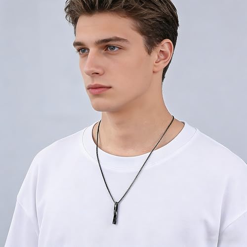 FANASY Natural Gemstone Pendant Necklace for Men Healing Crystal Pendant Adjustable Black Rope Necklace Jewelry Gifts for Women Men - color: Steel-Black