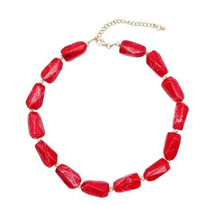 Red Beaded Necklace for Women Chunky Beaded Necklace Adjustable Acrylic Bead Choker Necklaces Big Statement Necklaces Jewelry Accessories - color: 25MMLongBead