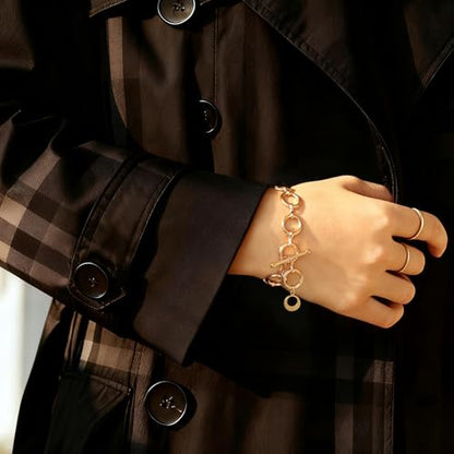 PEARLADA 18k Gold Plated Chain Layerd Bracelet Coin Charm Toggle Bracelet Trendy Cubic Zirconia Jewelry - color: Circle