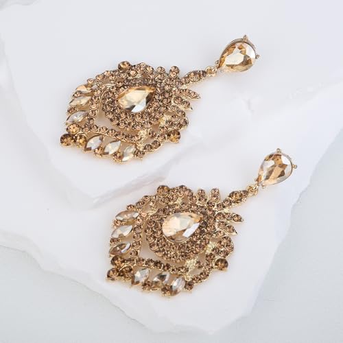 Denifery Wedding Teardrop Dangle Earrings Crystal Rhinestone Earrings Chandelier Earrings Rhinestone Dangle Drop Earrings for Wedding Prom Bride Bridesmaids (Champagne)