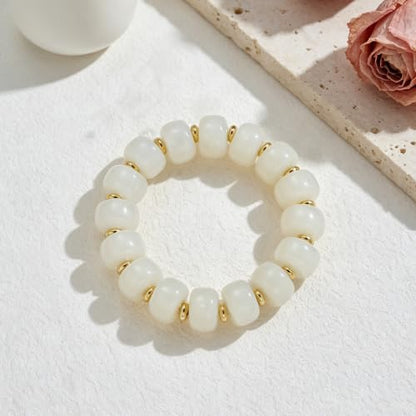 Chunky Beaded Bracelet for Women-Boho Bold Acrylic Resin Stretch Bracelets Trendy Summer Beach Elastic Bangle Vacation Jewelry Accessories - color: Style 2-Off-White