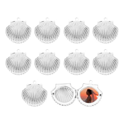 MECCANIXITY Custom Photo Locket Charm, Copper Retro Picture Locket Pendants for DIY Memorial KeyChains Necklace Bracelet Jewelry Making - color: Silver, style: Seashell