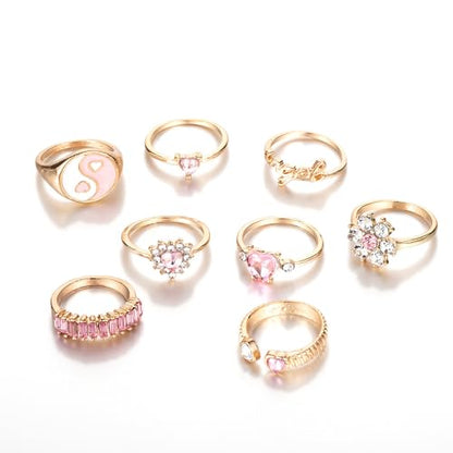 Gold Stackable Ring Sets Yin Yang Patterns Adjustable Alloy Finger Rings for Punk Boho & Daily Wedding Jewelry - color: Multicolor1