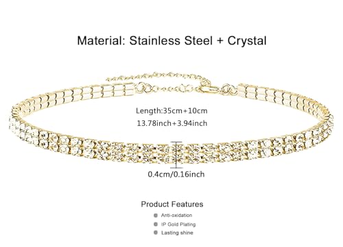 WangGao Dual Layer Stainless Steel Rhinestone Choker Tennis Necklace - color: Gold