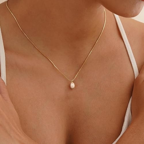 Pearl Necklaces for Women,Dainty Gold Pendant Necklaces Waterproof Jewelry | 14K Gold Plated Pearl Necklaces,Dainty Elegant Wedding Necklace,Small Cute Adjustable Minimalist Necklace,Non Tarnish Jewelry - color: GOLD-2