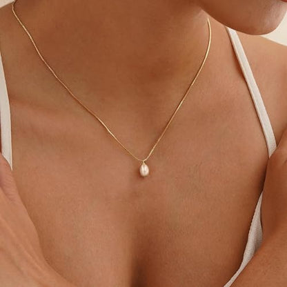 Pearl Necklaces for Women,Dainty Gold Pendant Necklaces Waterproof Jewelry | 14K Gold Plated Pearl Necklaces,Dainty Elegant Wedding Necklace,Small Cute Adjustable Minimalist Necklace,Non Tarnish Jewelry - color: GOLD-2