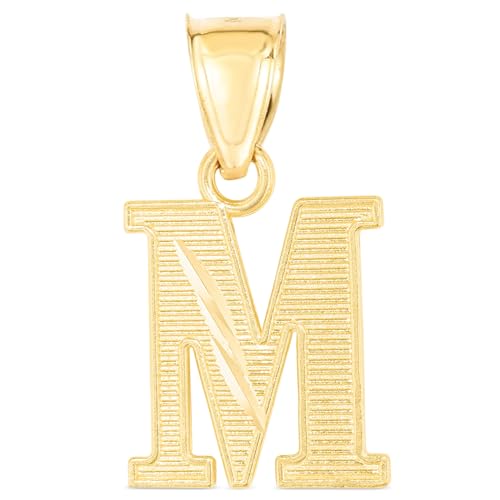 Floreo 10k Yellow Gold 0.45" Personalized Lighting Alphabet Letter A - Z Initial Charm Pendant with optional Extendable Chain Necklace - size: Pendant Only, style: - M -