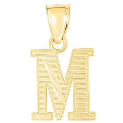 Floreo 10k Yellow Gold 0.45" Personalized Lighting Alphabet Letter A - Z Initial Charm Pendant with optional Extendable Chain Necklace - size: Pendant Only, style: - M -