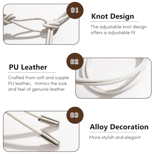 Women's Knotted Thin Waist Belt PU Leather Skinny Belts for Dresses Pants - color: Plaited Hair-white
