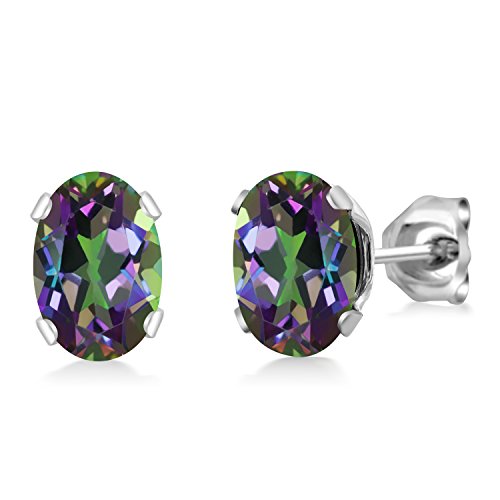 Gem Stone King Oval Gemstone Birthstone Stud Earrings for Women Men | Oval Cut 7X5MM | Fine Jewelry Gifts for Mom Dad Wife Him Her - style: Green Mystic Topaz