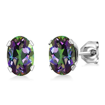 Gem Stone King Oval Gemstone Birthstone Stud Earrings for Women Men | Oval Cut 7X5MM | Fine Jewelry Gifts for Mom Dad Wife Him Her - style: Green Mystic Topaz