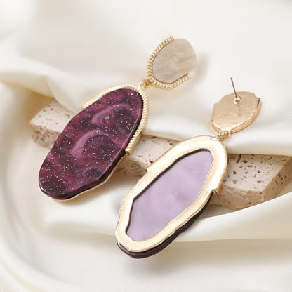 Acrylic Geometric Earrings Multilayer Resin Earrings Long Drop Dangle Earrings Acetate Tassel Earrings Long Pink Cute Jewelry Design for Women - color: White+Purple