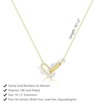 Luxval Diamond Pendant Gold Necklace for Women，Dainty 18k Gold Plated Choker Necklaces Simple Gold Jewelry Gifts for Women - color: Gold-CZ Paperclip