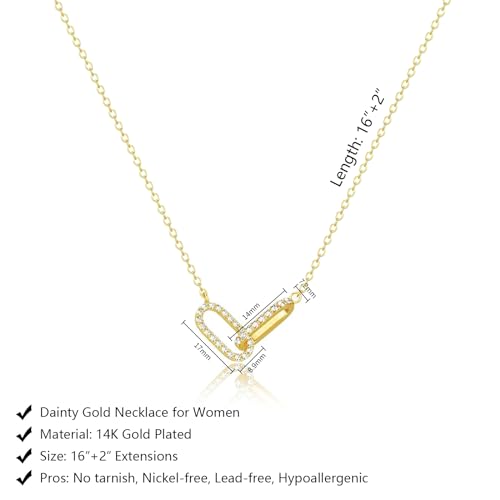 Luxval Diamond Pendant Gold Necklace for Women，Dainty 18k Gold Plated Choker Necklaces Simple Gold Jewelry Gifts for Women - color: Gold-CZ Paperclip