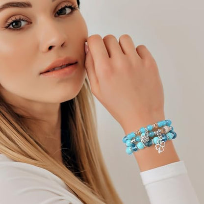 Bohemian Bracelet Sets for Women - 6 Sets Stackable Stretch Bracelets Multi-color Boho Jewelry for Women Hippie Bracelets Dainty Jewelry - color: Lucky grass stretch bracelet