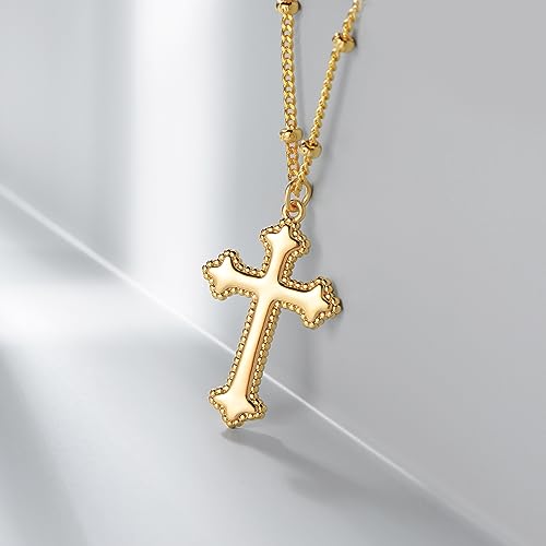 Fettero Cross Necklace for Women Faith Pendant 14K Plated Dainty Chain Necklaes Minimalist Simple Tiny God Lords Prayer Religious Jewelry - style: Blank Rivet Cross