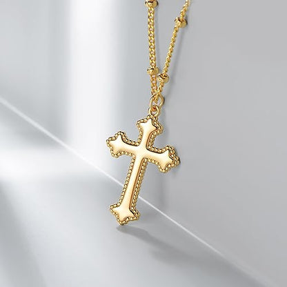 Fettero Cross Necklace for Women Faith Pendant 14K Plated Dainty Chain Necklaes Minimalist Simple Tiny God Lords Prayer Religious Jewelry - style: Blank Rivet Cross