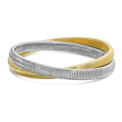 Bling Jewelry Omega Cobra Bangle Stretch Bracelet Rose Gold Silver Tone Stainless Steel - color: Two-Tone