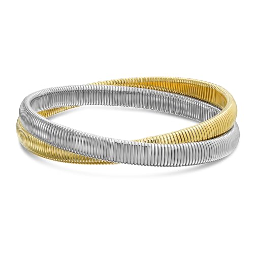Bling Jewelry Omega Cobra Bangle Stretch Bracelet Rose Gold Silver Tone Stainless Steel - color: Two-Tone