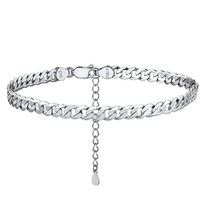 PROSILVER 925 Sterling Silver Ankle Bracelets For Women, Stylish Chain Anklets, Summer Beach Jewelry, 8.6-10.6 Inch Adjustable, Come with Box - style: 02 Cuban Anklet-5mm