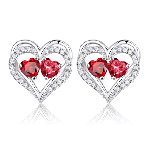 Heart Earrings for Women - Birthstone Earrings | 925 Sterling Silver, Stud Earrings, Gift Box Packaging, Anniversary Birthday Gifts for Women Wife Girlfriend Mom - color: 01-07-Jan-Jul Birthstone