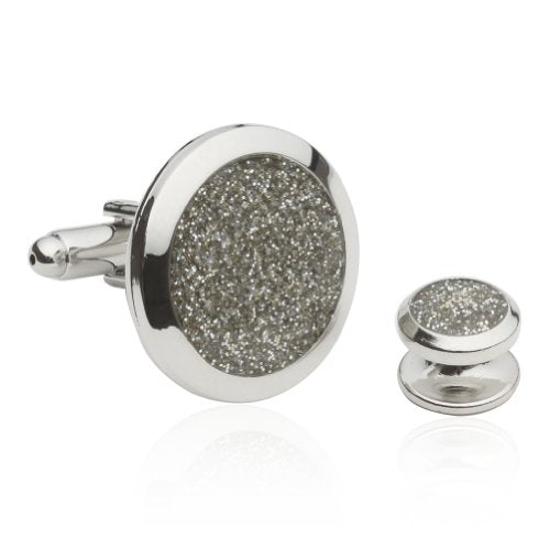 Cuff-Daddy Men's Silver Diamond Dust Tuxedo Cuff links and Studs Formal Set with Presentation Jewelry Box for Business Wedding Groomsmen Cufflinks & Shirt Accessories Special Occasions Wedding Party