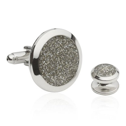Cuff-Daddy Men's Silver Diamond Dust Tuxedo Cuff links and Studs Formal Set with Presentation Jewelry Box for Business Wedding Groomsmen Cufflinks & Shirt Accessories Special Occasions Wedding Party