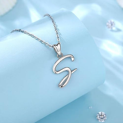 EUDORA Sterling Silver Initial Necklaces for Women, Classic 26 Letter Neckless Gifts for Girls, Sister, Mother Daughter, 18 inch Chain - style: S letter