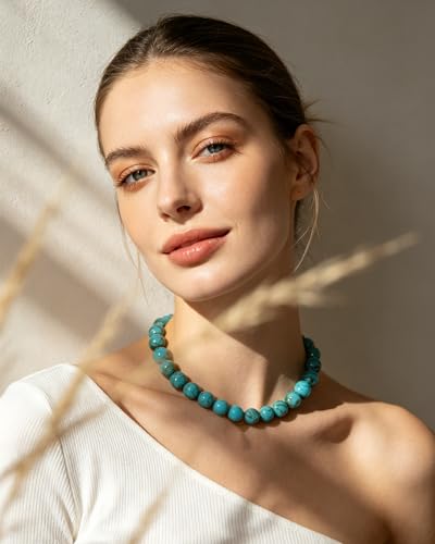 Colorful Chunky Beaded Necklaces for Women Trendy Large Bead Statement Necklace Boho Resin Bead Choker Summer Beach Jewelry Gifts Accessories - color: Turquoise