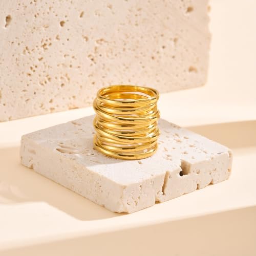 VNOX Gold Rings for Women 丨 14k Gold Plated Stainless Steel Chunky Statement Rings Twisted Braided Ring Stackable Rings Chunky Signet Ring for Womens Jewelry Trendy - style: Wrap