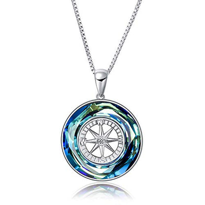 AOBOCO 2026 Graduation Gifts 925 Sterling Silver Compass Pendant Necklace High School College Graduation Jewelry Gifts for Women Daughter - style: Pendant, Silver (White Gold Plated), Blue Crystal, Compass Design